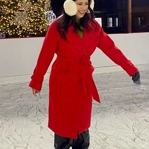 COPY - Express Small Red Belted Wrap Front Faux Wool Coat